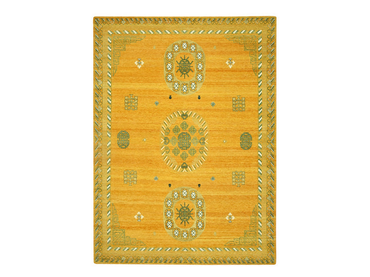 9'0" x 12'4" New Hand Knotted Yellow Wool Rectangle Oriental Rug - MOA10275685