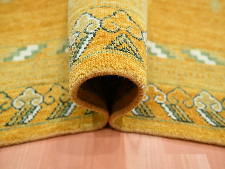 9'0" x 12'4" New Hand Knotted Yellow Wool Rectangle Oriental Rug - MOA10275685
