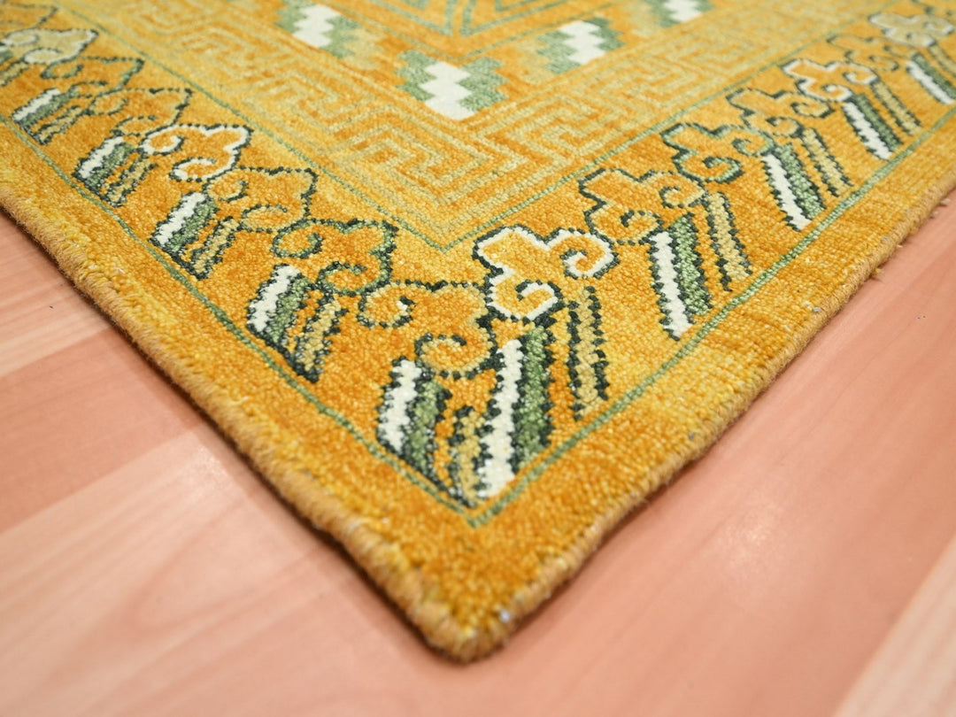 9'0" x 12'4" New Hand Knotted Yellow Wool Rectangle Oriental Rug - MOA10275685