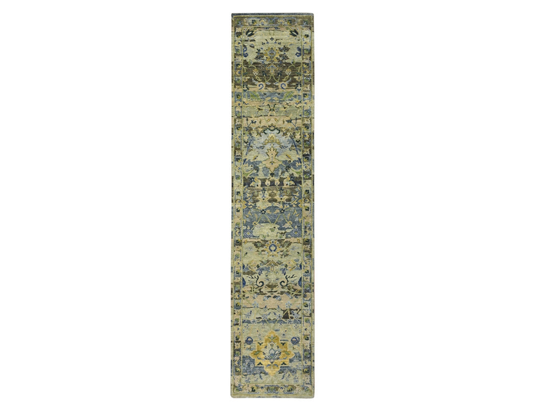 2'6" x 12'4" New Hand Knotted Green Wool Runner Oriental Rug - MOA10275687