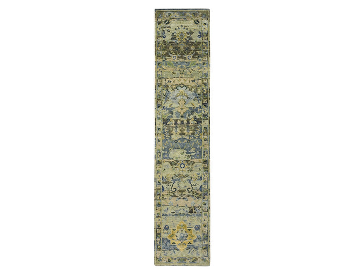2'6" x 12'4" New Hand Knotted Green Wool Runner Oriental Rug - MOA10275687