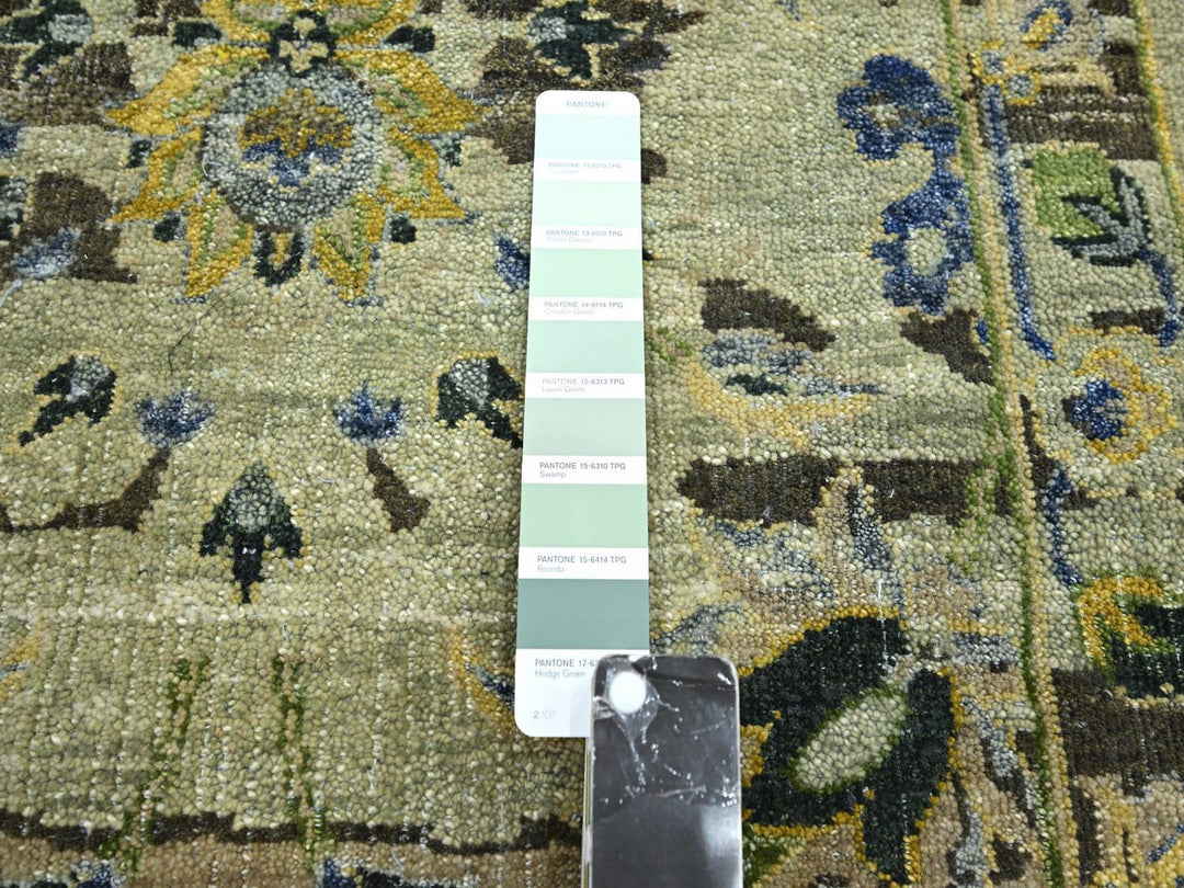 2'6" x 12'4" New Hand Knotted Green Wool Runner Oriental Rug - MOA10275687