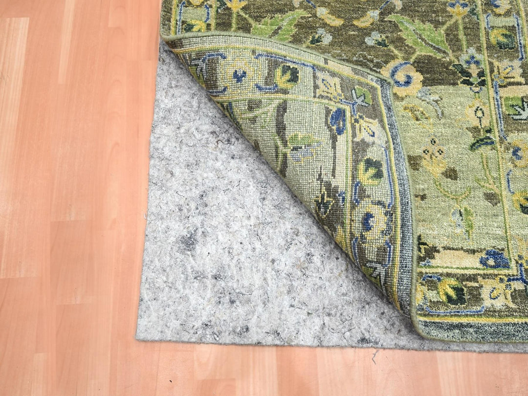 2'7" x 10'5" New Hand Knotted Green Wool Runner Oriental Rug - MOA10275688