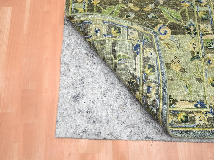 2'7" x 10'5" New Hand Knotted Green Wool Runner Oriental Rug - MOA10275688