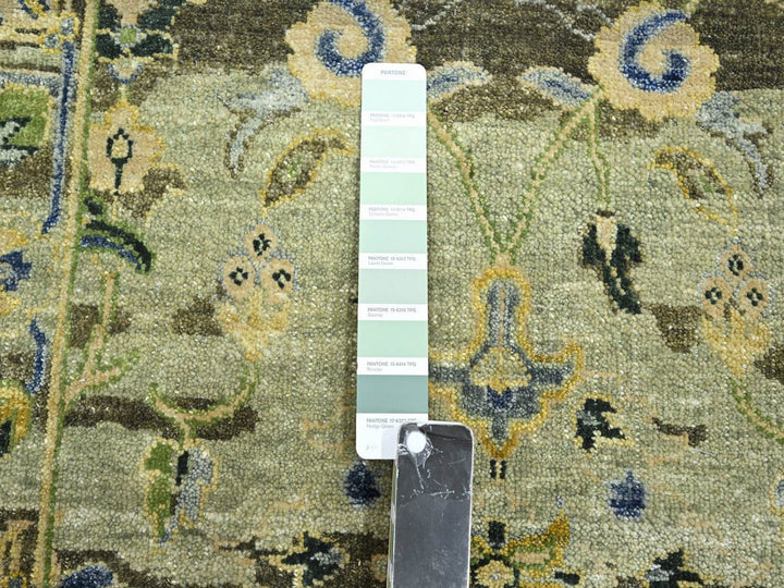 2'7" x 10'5" New Hand Knotted Green Wool Runner Oriental Rug - MOA10275688