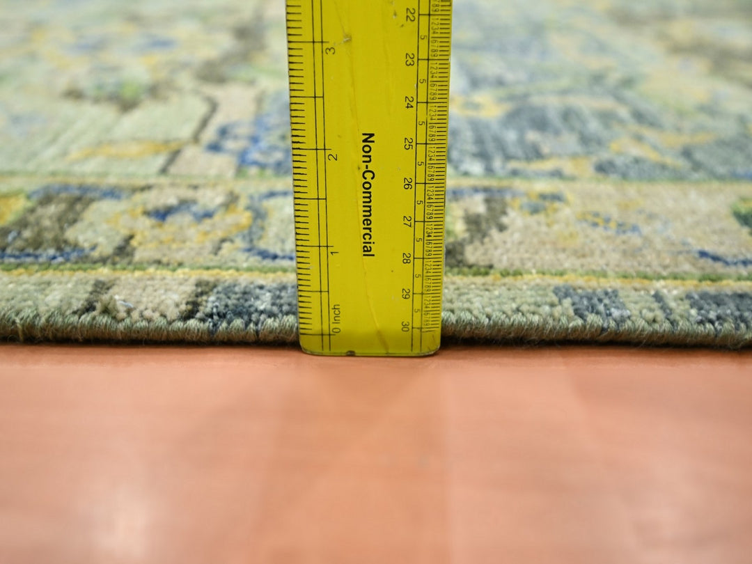 2'7" x 10'5" New Hand Knotted Green Wool Runner Oriental Rug - MOA10275688