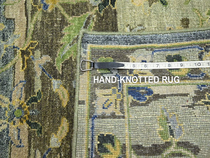 2'7" x 10'5" New Hand Knotted Green Wool Runner Oriental Rug - MOA10275688
