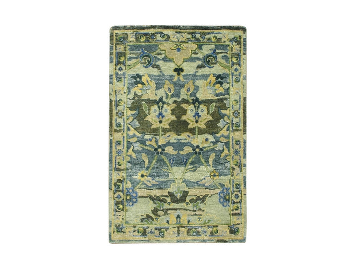 2'1" x 3'6" New Hand Knotted Green Wool Rectangle Oriental Rug - MOA10275689