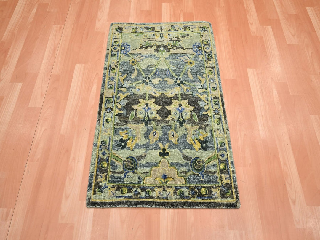 2'1" x 3'6" New Hand Knotted Green Wool Rectangle Oriental Rug - MOA10275689