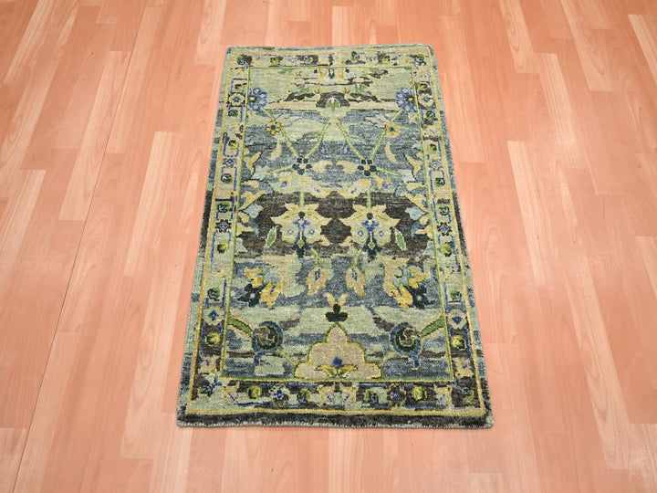 2'1" x 3'6" New Hand Knotted Green Wool Rectangle Oriental Rug - MOA10275689