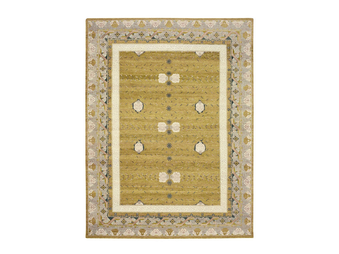 9'1" x 12'1" New Hand Knotted Yellow Wool Rectangle Oriental Rug - MOA10275692