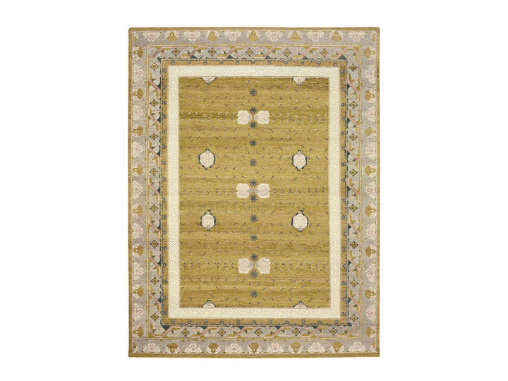 9'1" x 12'1" New Hand Knotted Yellow Wool Rectangle Oriental Rug - MOA10275692