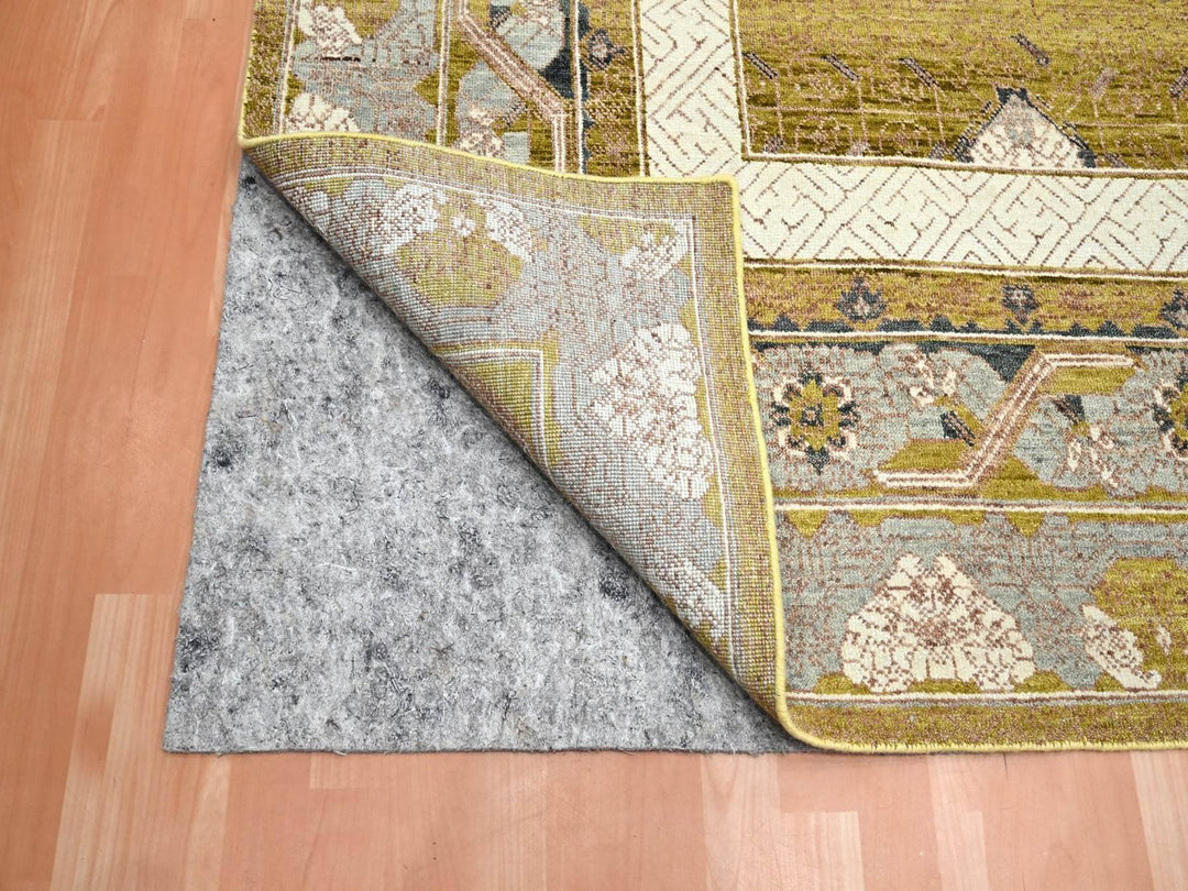 9'1" x 12'1" New Hand Knotted Yellow Wool Rectangle Oriental Rug - MOA10275692