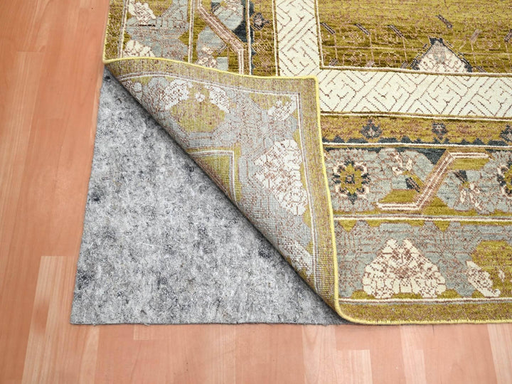 9'1" x 12'1" New Hand Knotted Yellow Wool Rectangle Oriental Rug - MOA10275692