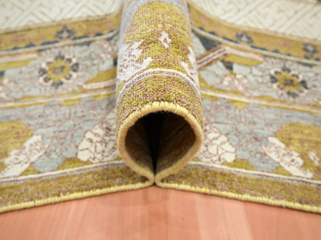 9'1" x 12'1" New Hand Knotted Yellow Wool Rectangle Oriental Rug - MOA10275692