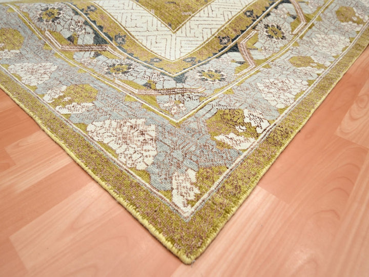 9'1" x 12'1" New Hand Knotted Yellow Wool Rectangle Oriental Rug - MOA10275692