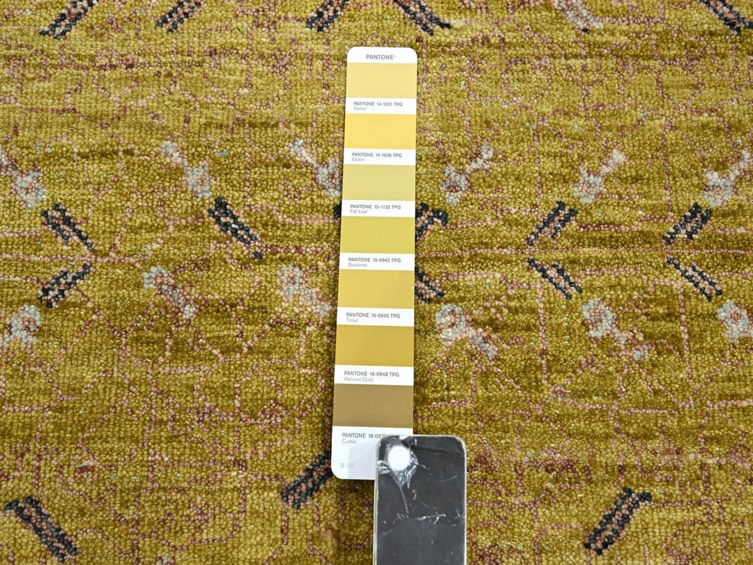 9'1" x 12'1" New Hand Knotted Yellow Wool Rectangle Oriental Rug - MOA10275692