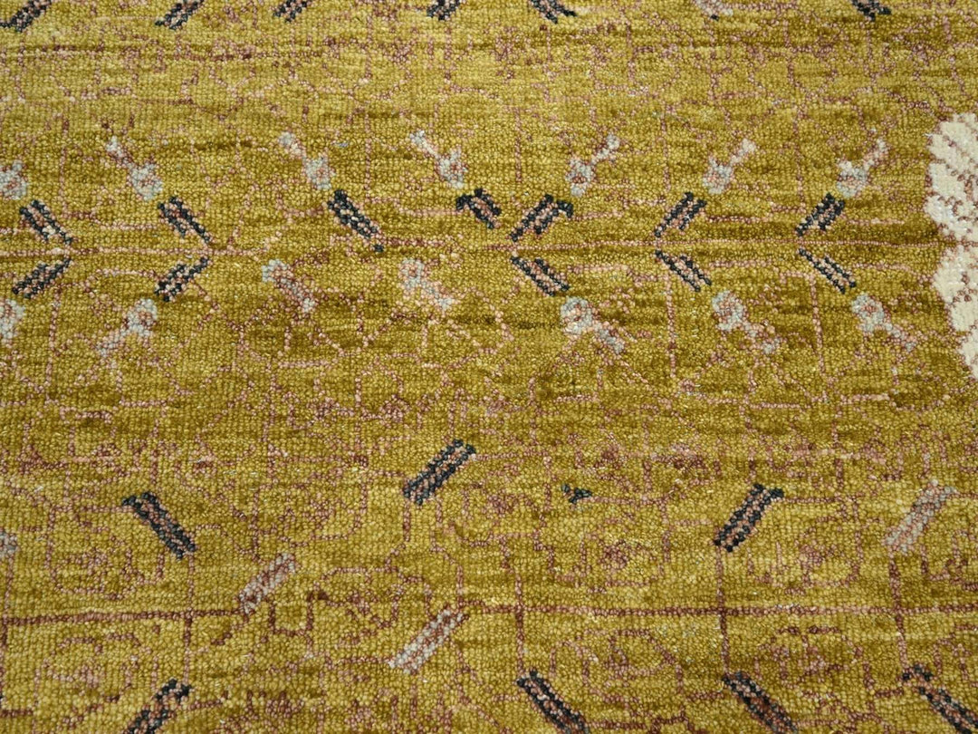 9'1" x 12'1" New Hand Knotted Yellow Wool Rectangle Oriental Rug - MOA10275692