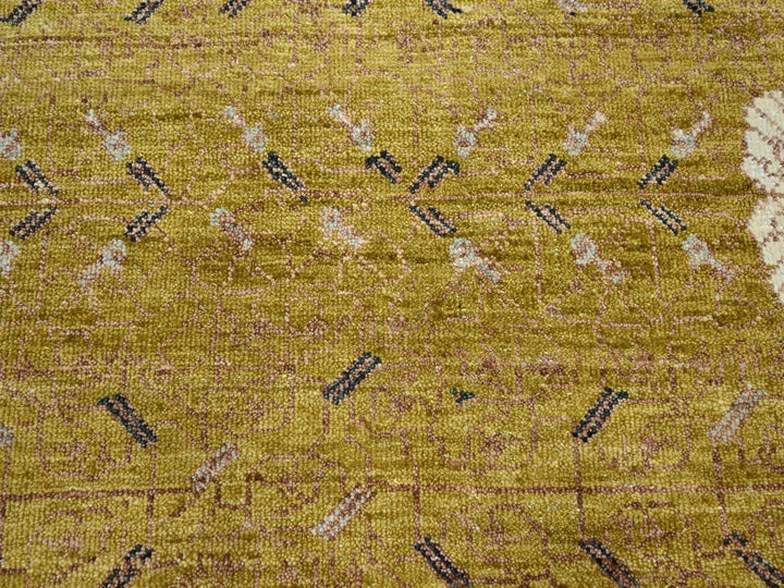 9'1" x 12'1" New Hand Knotted Yellow Wool Rectangle Oriental Rug - MOA10275692