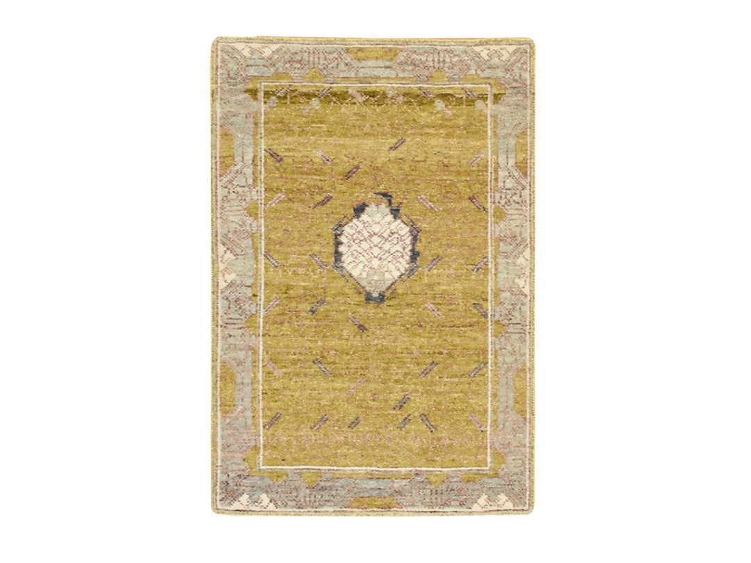 2'1" x 3'1" New Hand Knotted Yellow Wool Rectangle Oriental Rug - MOA10275693