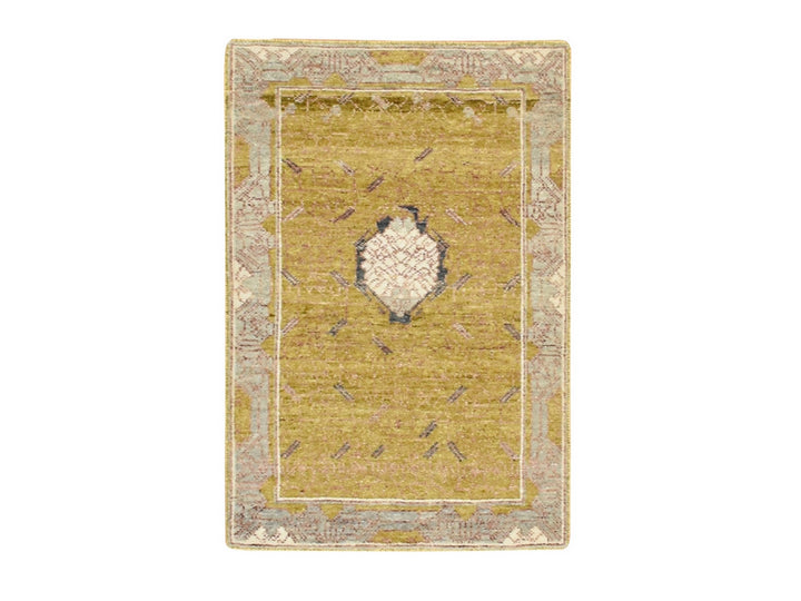 2'1" x 3'1" New Hand Knotted Yellow Wool Rectangle Oriental Rug - MOA10275693