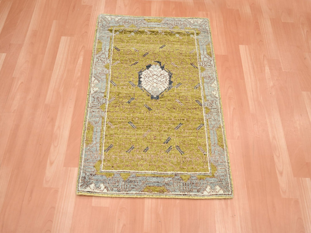 2'1" x 3'1" New Hand Knotted Yellow Wool Rectangle Oriental Rug - MOA10275693