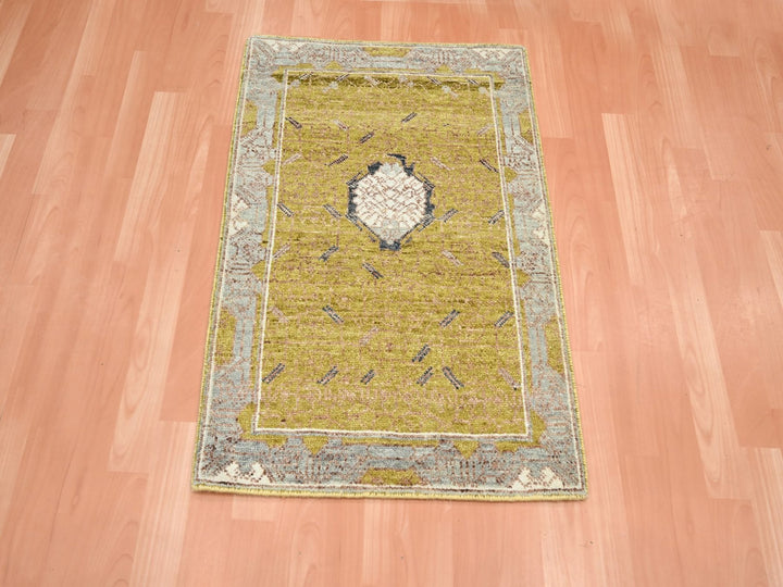 2'1" x 3'1" New Hand Knotted Yellow Wool Rectangle Oriental Rug - MOA10275693