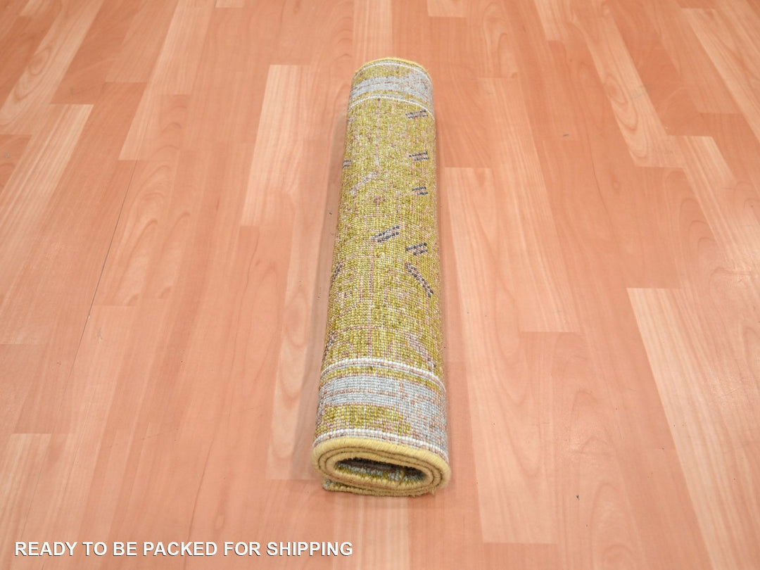 2'1" x 3'1" New Hand Knotted Yellow Wool Rectangle Oriental Rug - MOA10275693