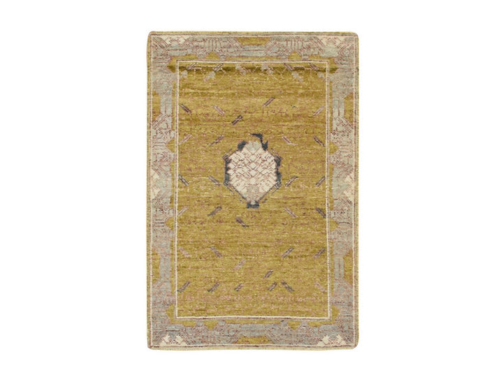 2'1" x 3'2" New Hand Knotted Yellow Wool Rectangle Oriental Rug - MOA10275694