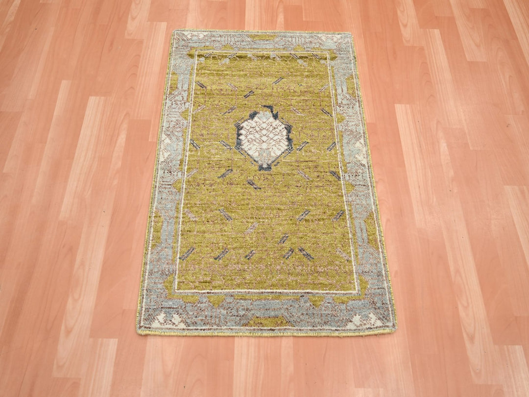 2'1" x 3'2" New Hand Knotted Yellow Wool Rectangle Oriental Rug - MOA10275694