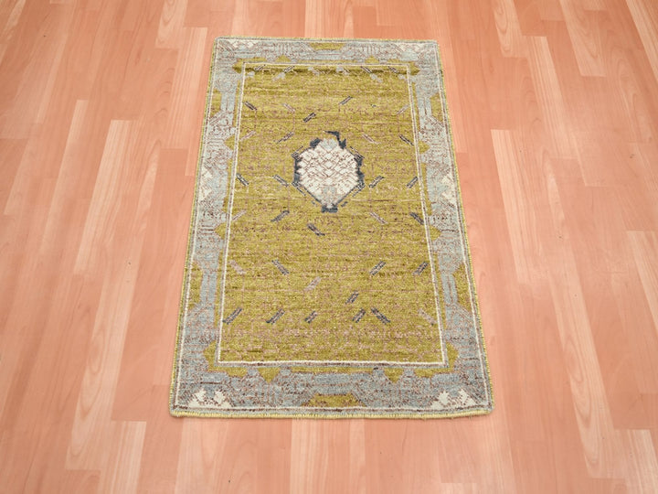 2'1" x 3'2" New Hand Knotted Yellow Wool Rectangle Oriental Rug - MOA10275694