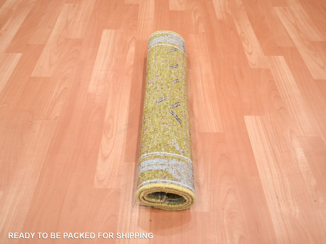 2'1" x 3'2" New Hand Knotted Yellow Wool Rectangle Oriental Rug - MOA10275694