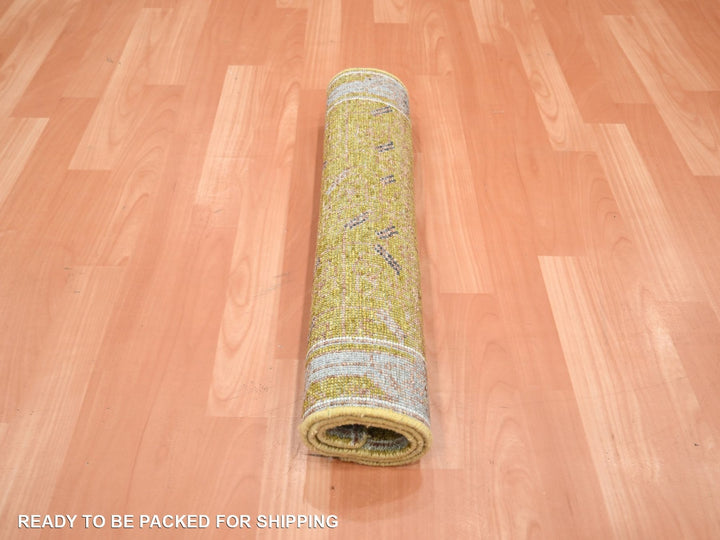 2'1" x 3'2" New Hand Knotted Yellow Wool Rectangle Oriental Rug - MOA10275694