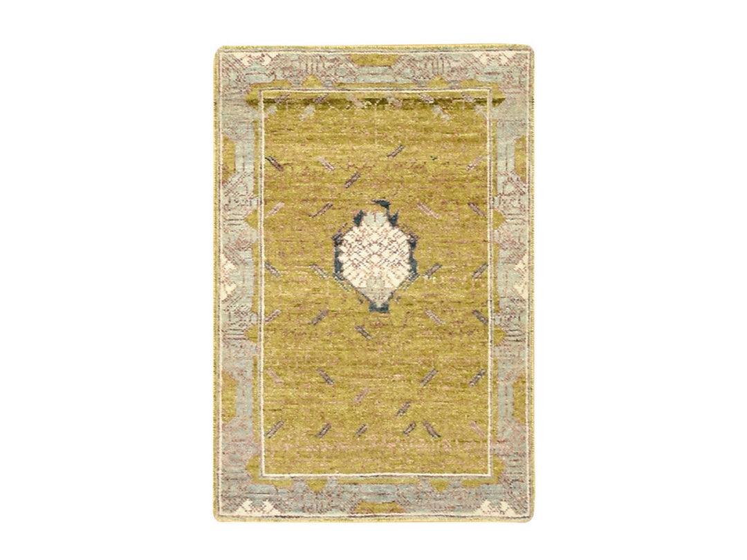 2'1" x 3'1" New Hand Knotted Yellow Wool Rectangle Oriental Rug - MOA10275695