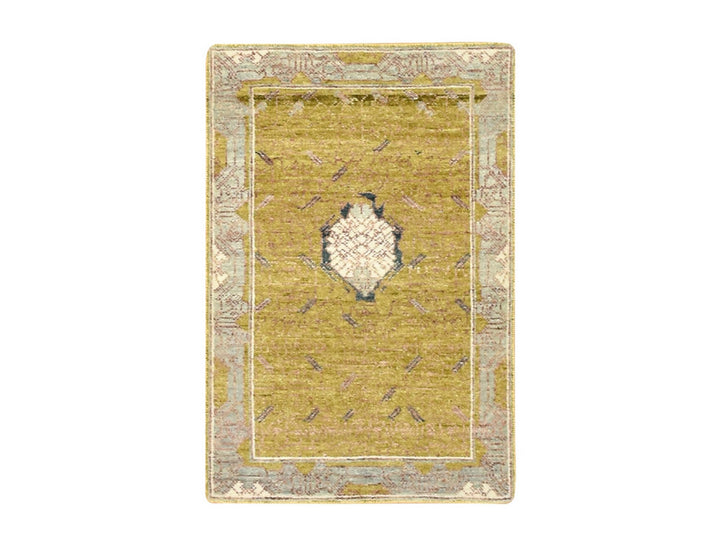 2'1" x 3'1" New Hand Knotted Yellow Wool Rectangle Oriental Rug - MOA10275695