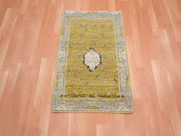 2'1" x 3'1" New Hand Knotted Yellow Wool Rectangle Oriental Rug - MOA10275695