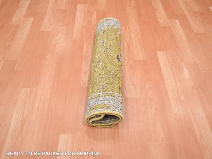 2'1" x 3'1" New Hand Knotted Yellow Wool Rectangle Oriental Rug - MOA10275695