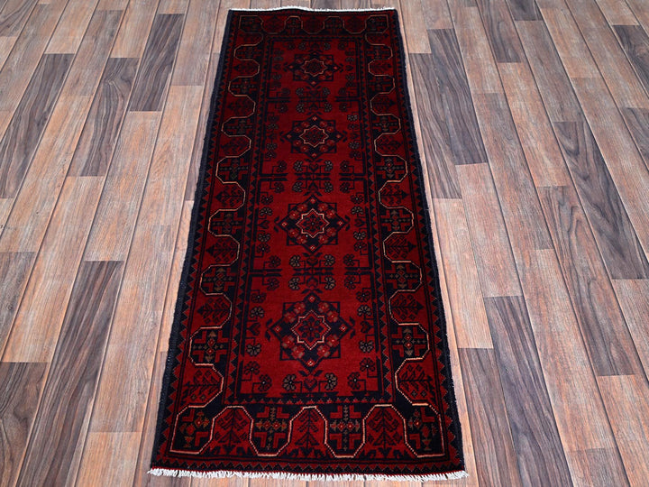 1'9" x 4'9" New Hand Knotted Red Wool Runner Oriental Rug - MOA102756