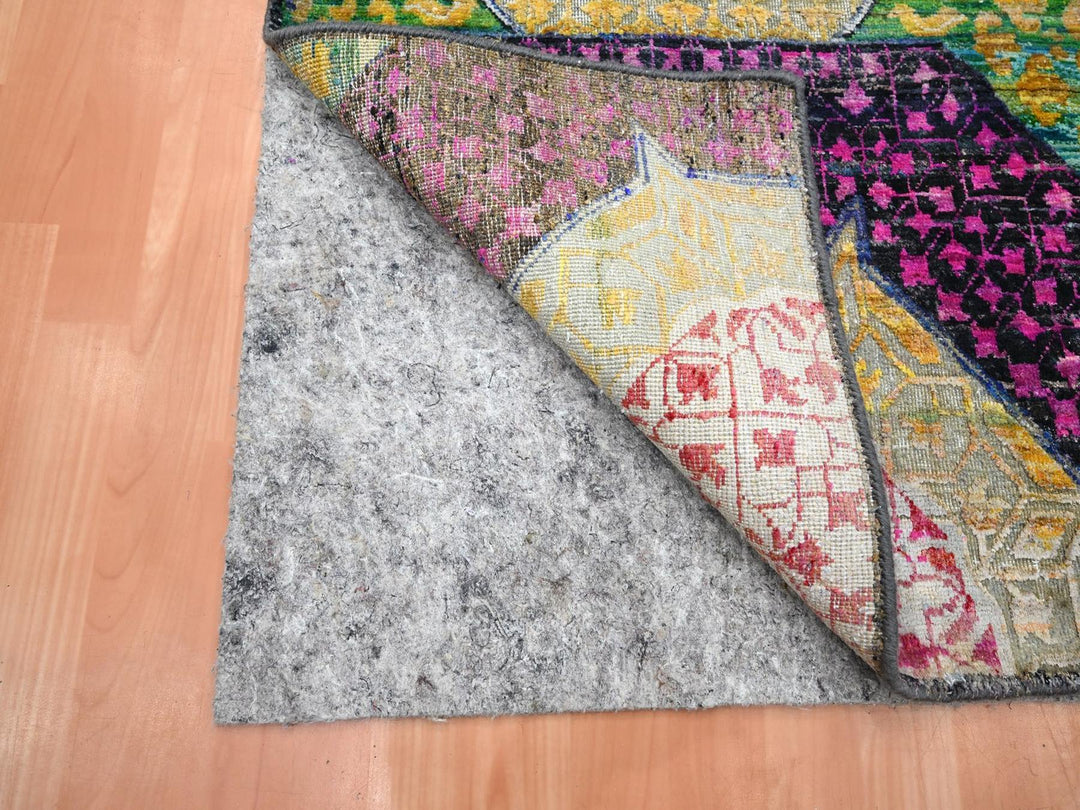 2'6" x 6'5" New Hand Knotted Yellow Wool & Sari Silk Runner Oriental Rug - MOA10275701