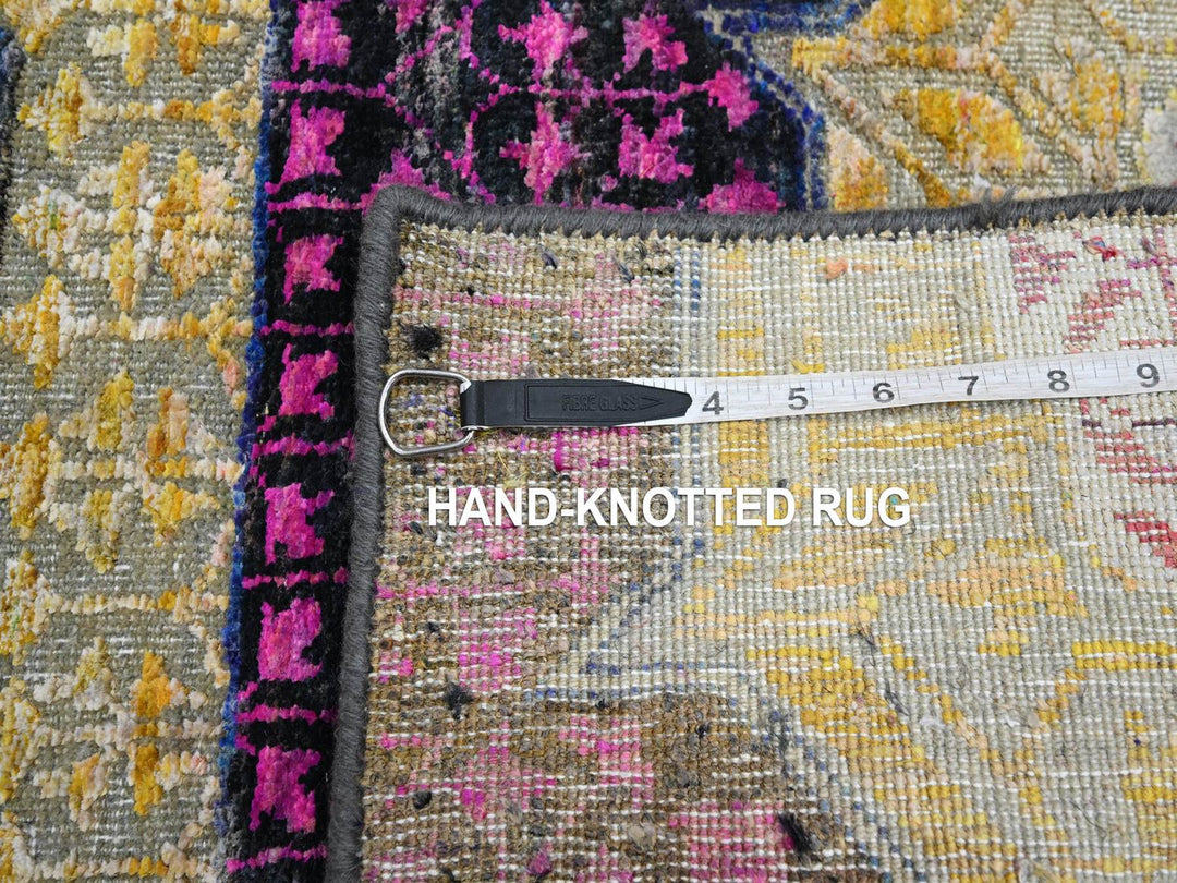 2'6" x 6'5" New Hand Knotted Yellow Wool & Sari Silk Runner Oriental Rug - MOA10275701