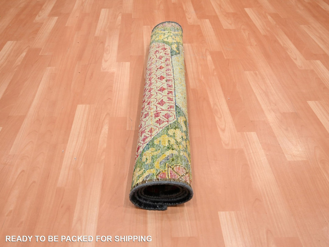 3'2" x 5'2" New Hand Knotted Yellow Wool & Sari Silk Rectangle Oriental Rug - MOA10275702
