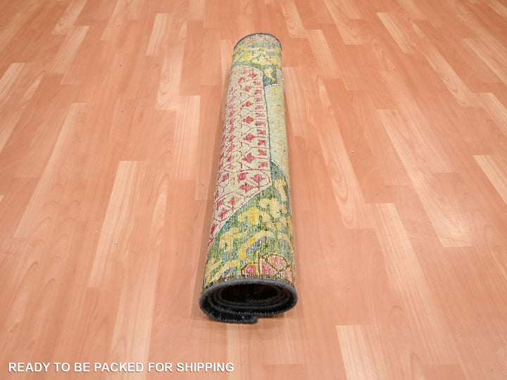 3'2" x 5'2" New Hand Knotted Yellow Wool & Sari Silk Rectangle Oriental Rug - MOA10275702