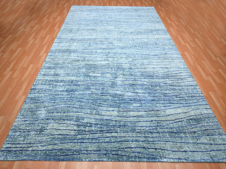 9'11" x 14'2" New Hand Knotted Blue Silk Rectangle Oriental Rug - MOA10275703