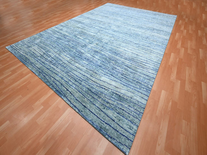 9'11" x 14'2" New Hand Knotted Blue Silk Rectangle Oriental Rug - MOA10275703