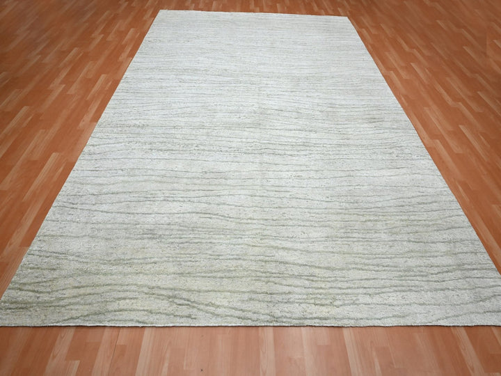 9'0" x 11'11" New Hand Knotted Ivory Silk Rectangle Oriental Rug - MOA10275705