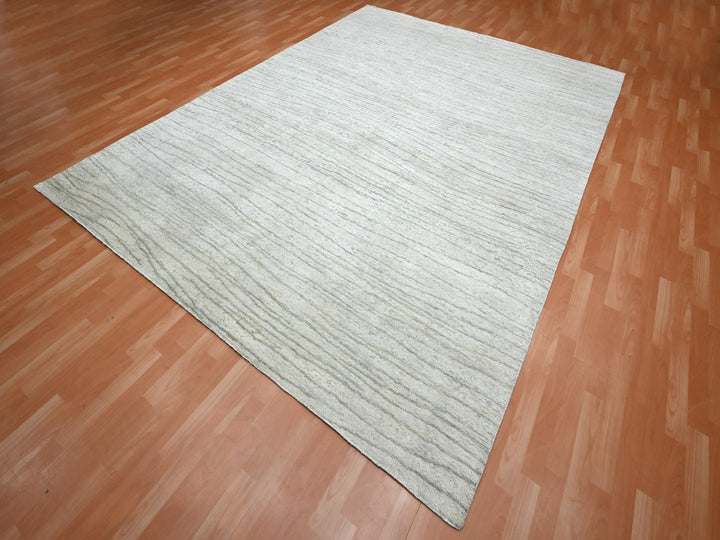 9'0" x 11'11" New Hand Knotted Ivory Silk Rectangle Oriental Rug - MOA10275705