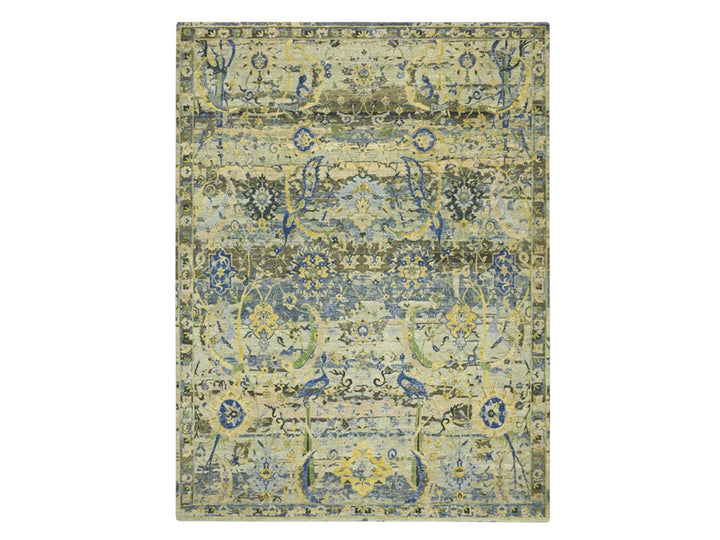 9'0" x 12'3" New Hand Knotted Green Wool Rectangle Oriental Rug - MOA10275713
