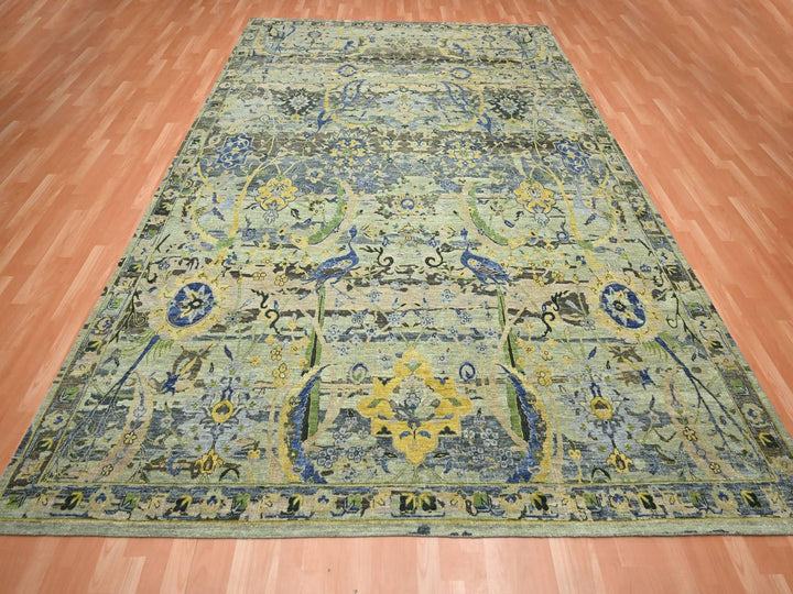 9'0" x 12'3" New Hand Knotted Green Wool Rectangle Oriental Rug - MOA10275713