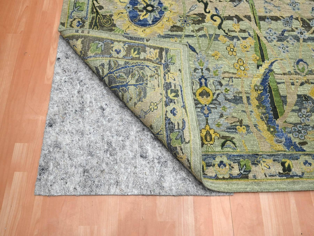 9'0" x 12'3" New Hand Knotted Green Wool Rectangle Oriental Rug - MOA10275713