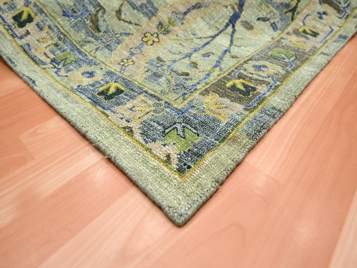 9'0" x 12'3" New Hand Knotted Green Wool Rectangle Oriental Rug - MOA10275713